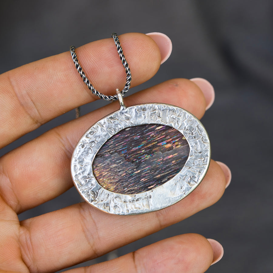 African Sunstone Moonstone Silver Pendant