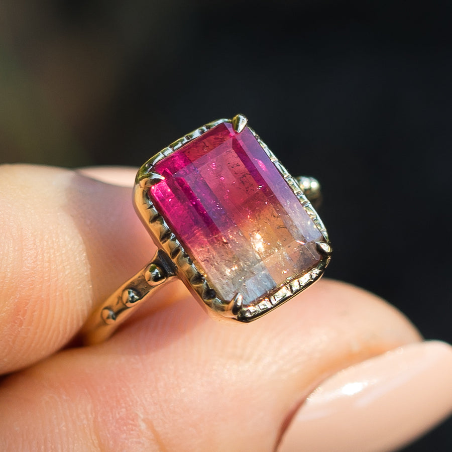 RESERVED FOR KELLY- 14k Gold Bicolor Tourmaline Ring- Sz 6.75
