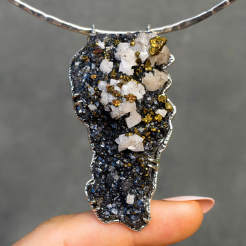 Chalcopyrite & Calcite Mineral Specimen Pendant