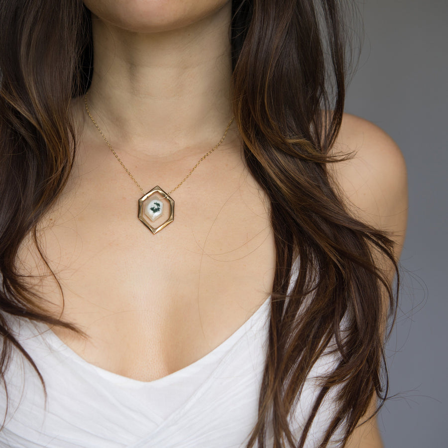 DIAMOND, Solar Quartz Crystal Necklace, Scenic Quartz, Bronze Pendant, Sterling Silver Quartz necklace, Gift For Her, Green Quartz, Gold