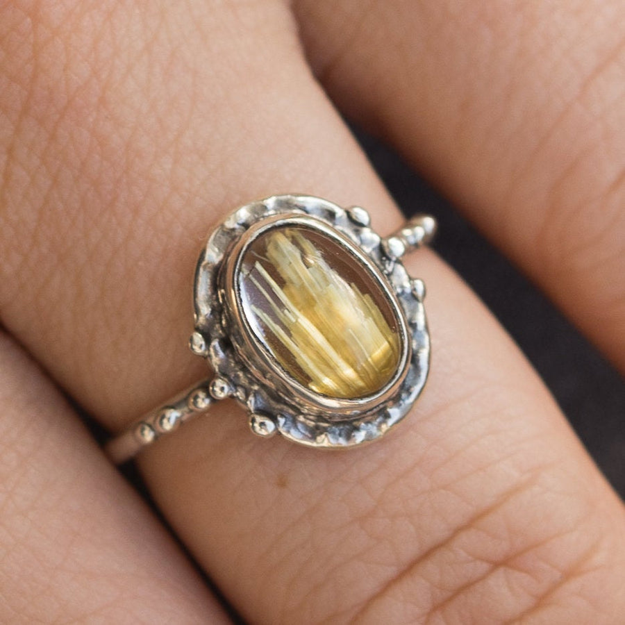 Sz 9 Rutilated Quartz Oval Ring, Sterling Silver, Size 9, Rutile Quartz, Oval, golden rutile, gold ring, Handmade,One of a kind,gift for her