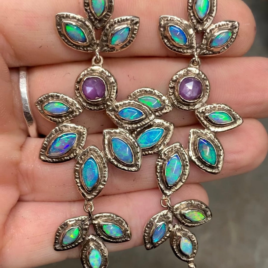 Australian Opal & Ruby Earrings