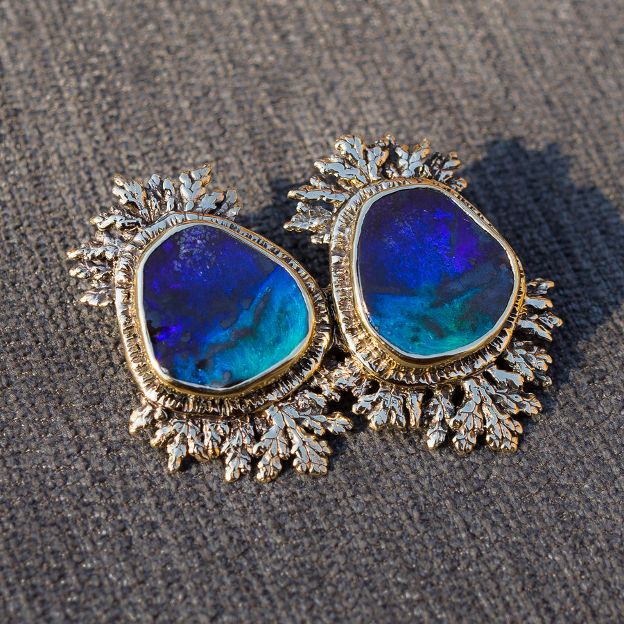 14k Gold Boulder Opal Earrings