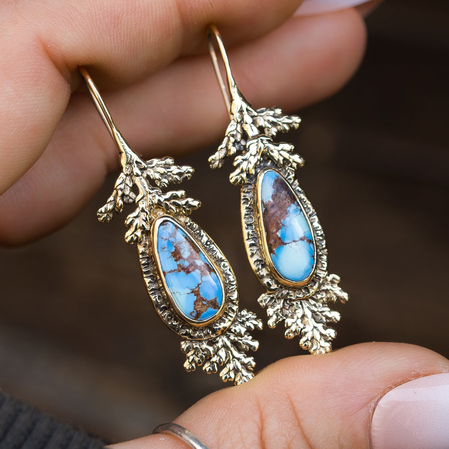 14k Gold Golden Hills Turquoise Earrings