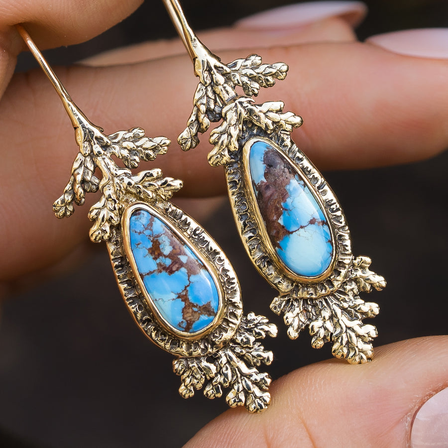 14k Gold Golden Hills Turquoise Earrings