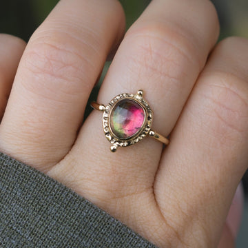 14k Gold Watermelon Tourmaline Ring- Sz 8