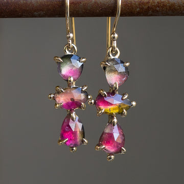 14k Gold Watermelon Tourmaline Earrings