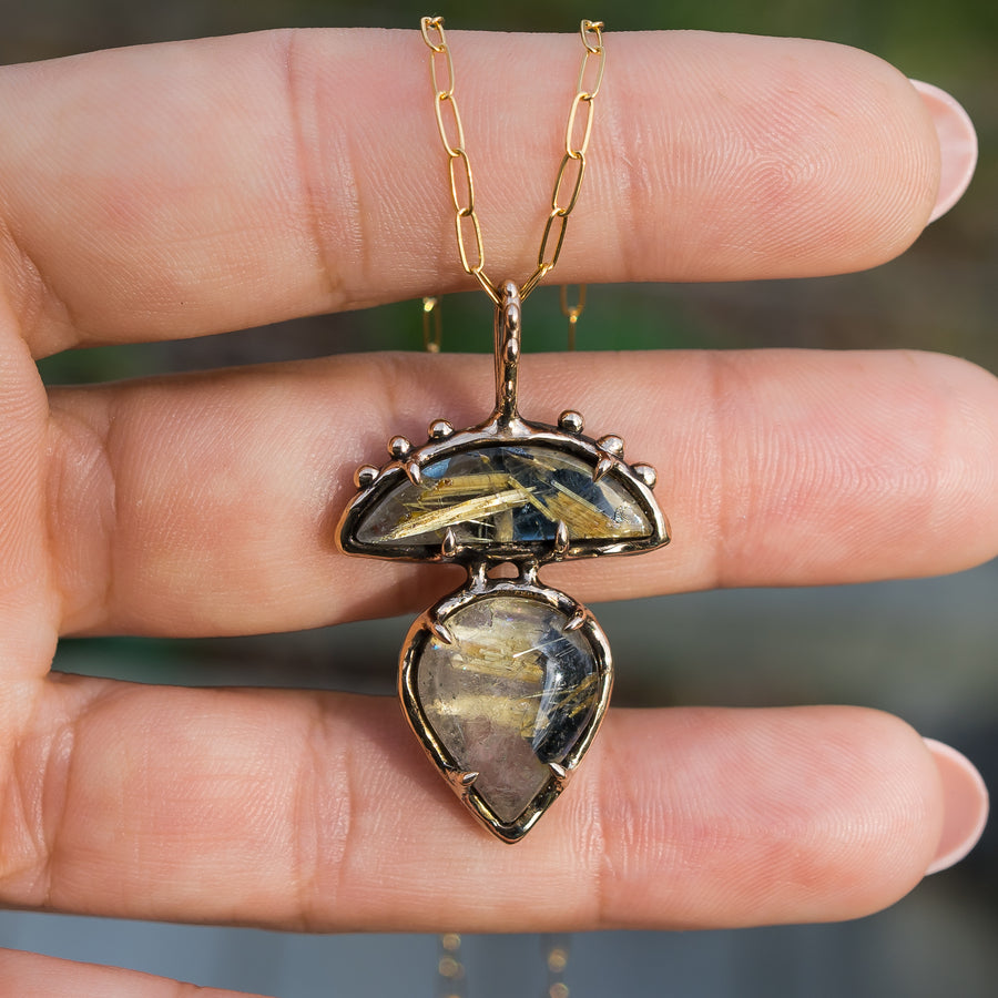 Rutilated Quartz Bronze Pendant