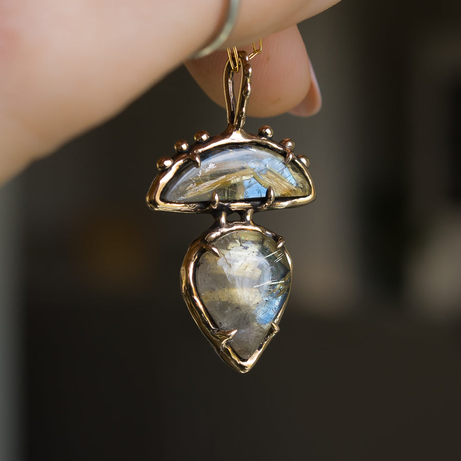 Rutilated Quartz Bronze Pendant