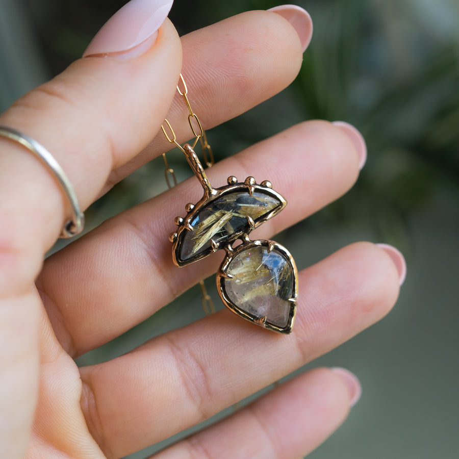 Rutilated Quartz Bronze Pendant