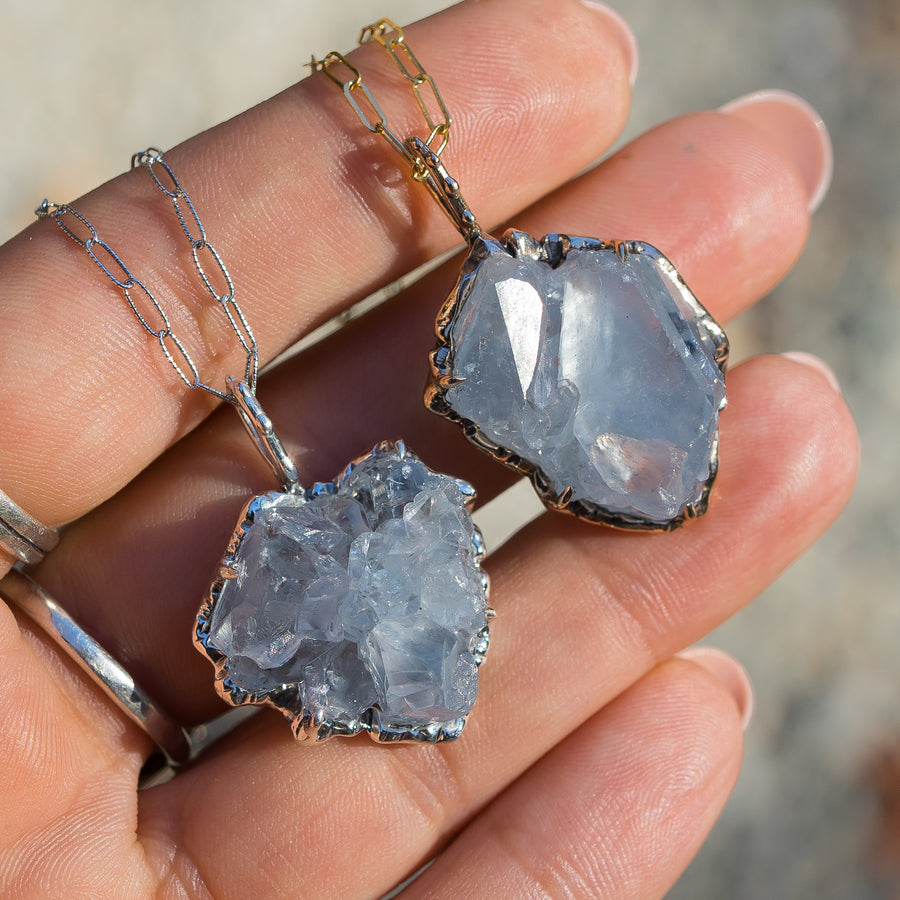 AVAILABLE PRE-ORDER- Celestite Cluster Silver Pendant – ALLOYD Studio