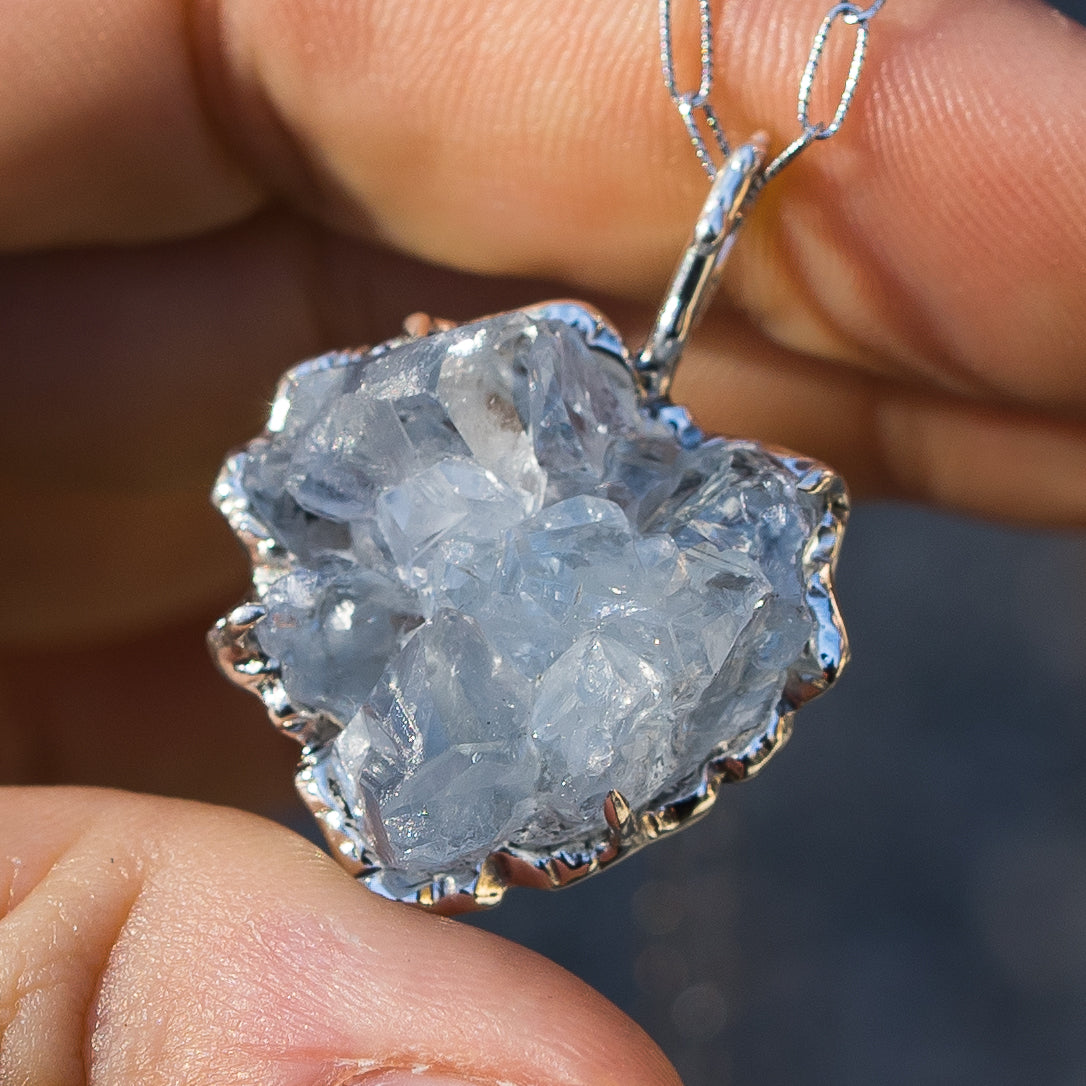 AVAILABLE PRE-ORDER- Celestite Cluster Silver Pendant – ALLOYD Studio