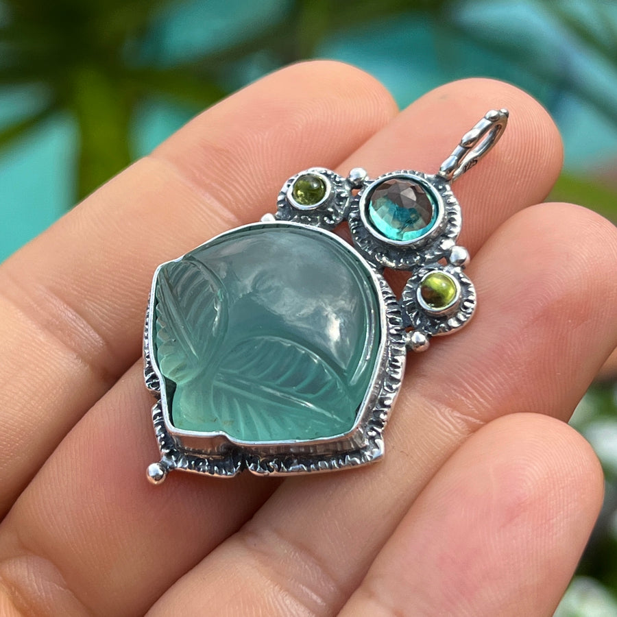 AVAILABLE PRE-ORDER- Carved Chalcedony & Peridot Pendant