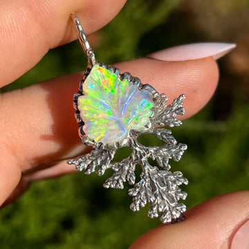 PRE-ORDER FOR AMY- Carved Opal Silver Juniper Pendant