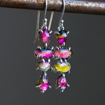 Watermelon Tourmaline Silver Earrings