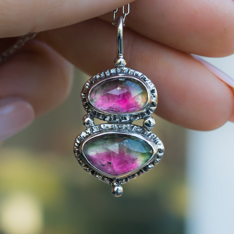 Watermelon Tourmaline Silver Pendant