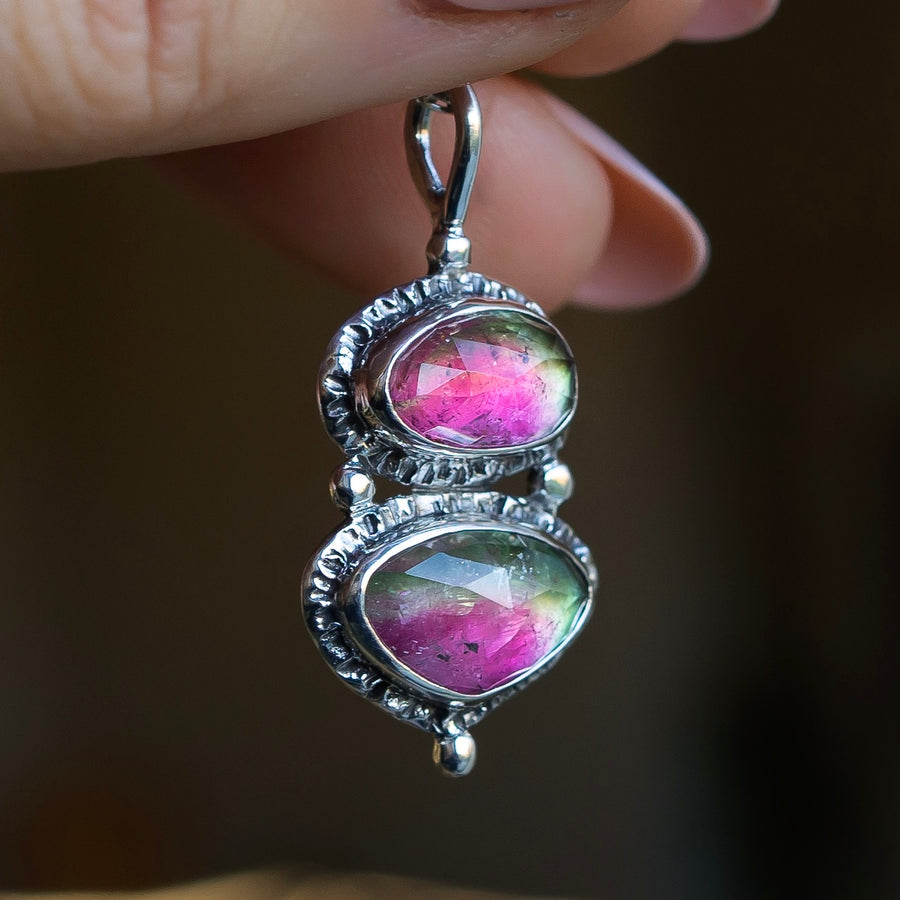 Watermelon Tourmaline Silver Pendant