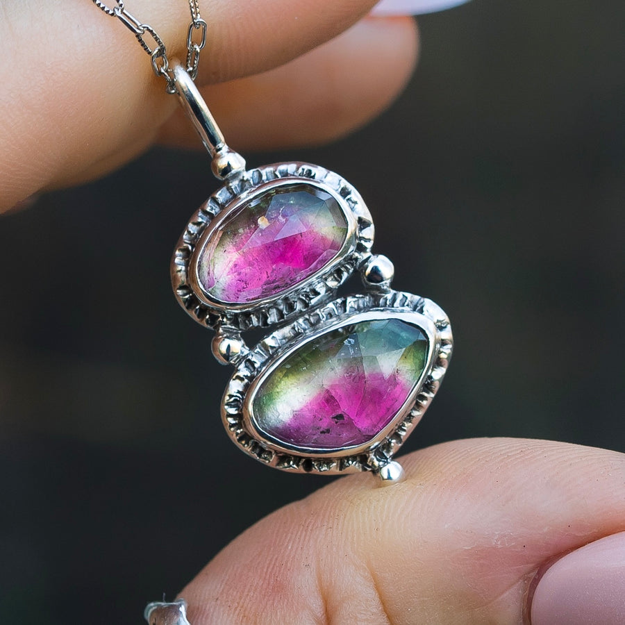 Watermelon Tourmaline Silver Pendant