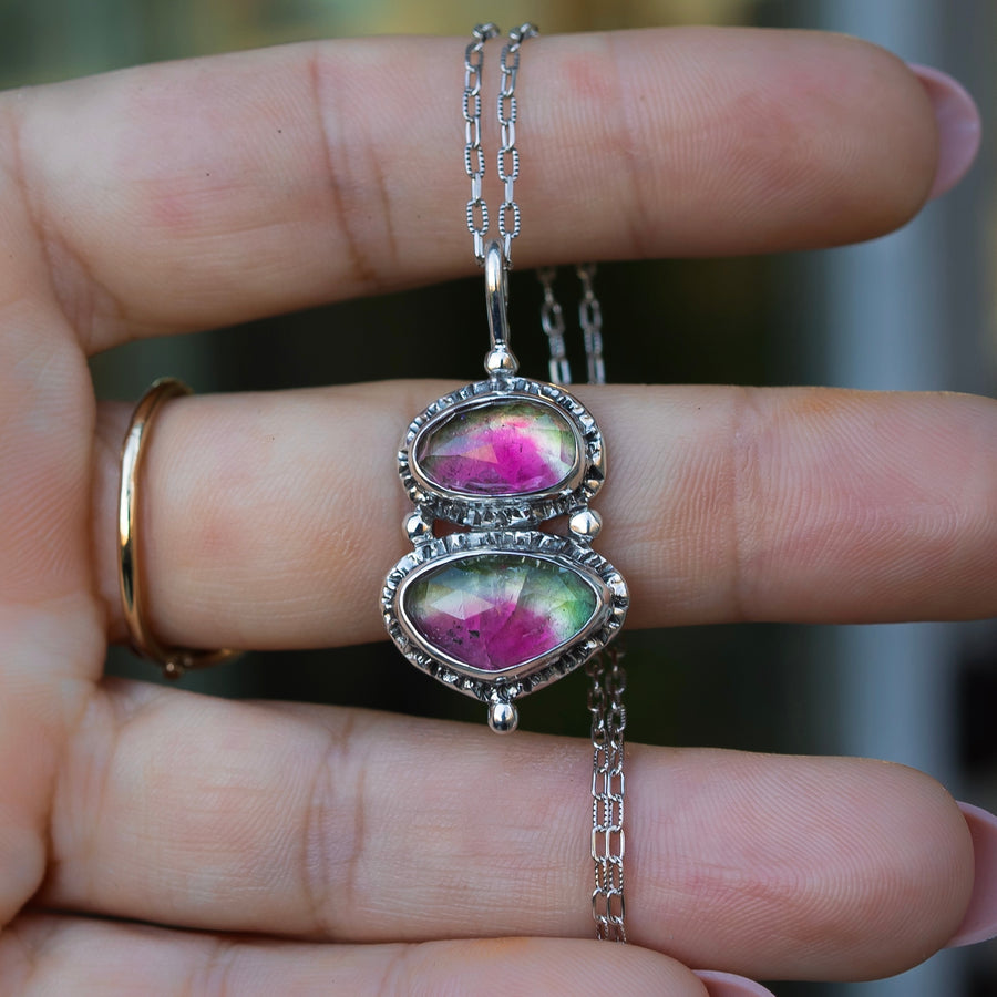 Watermelon Tourmaline Silver Pendant