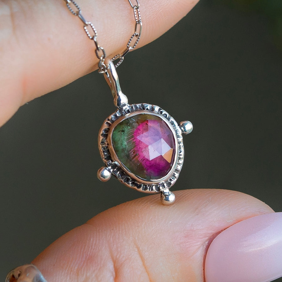 Watermelon Tourmaline Silver Pendant