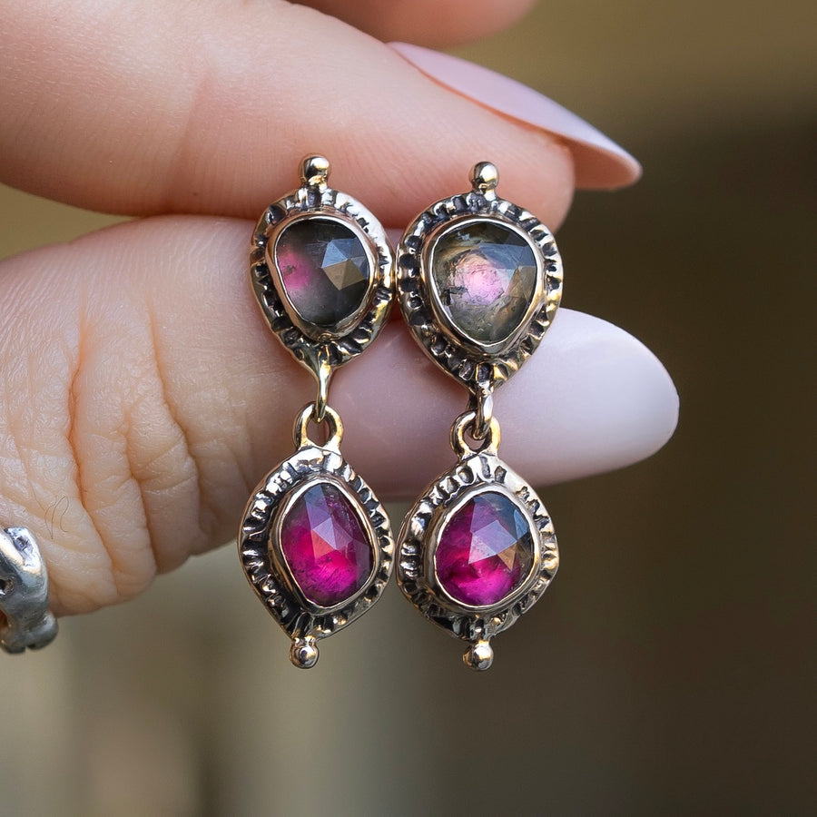 Watermelon Tourmaline Bronze Earrings