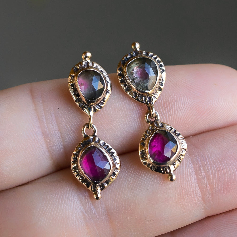 Watermelon Tourmaline Bronze Earrings