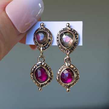 Watermelon Tourmaline Bronze Earrings