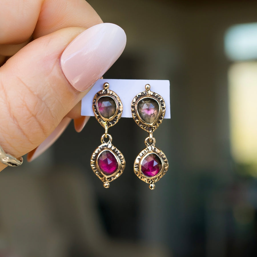 Watermelon Tourmaline Bronze Earrings