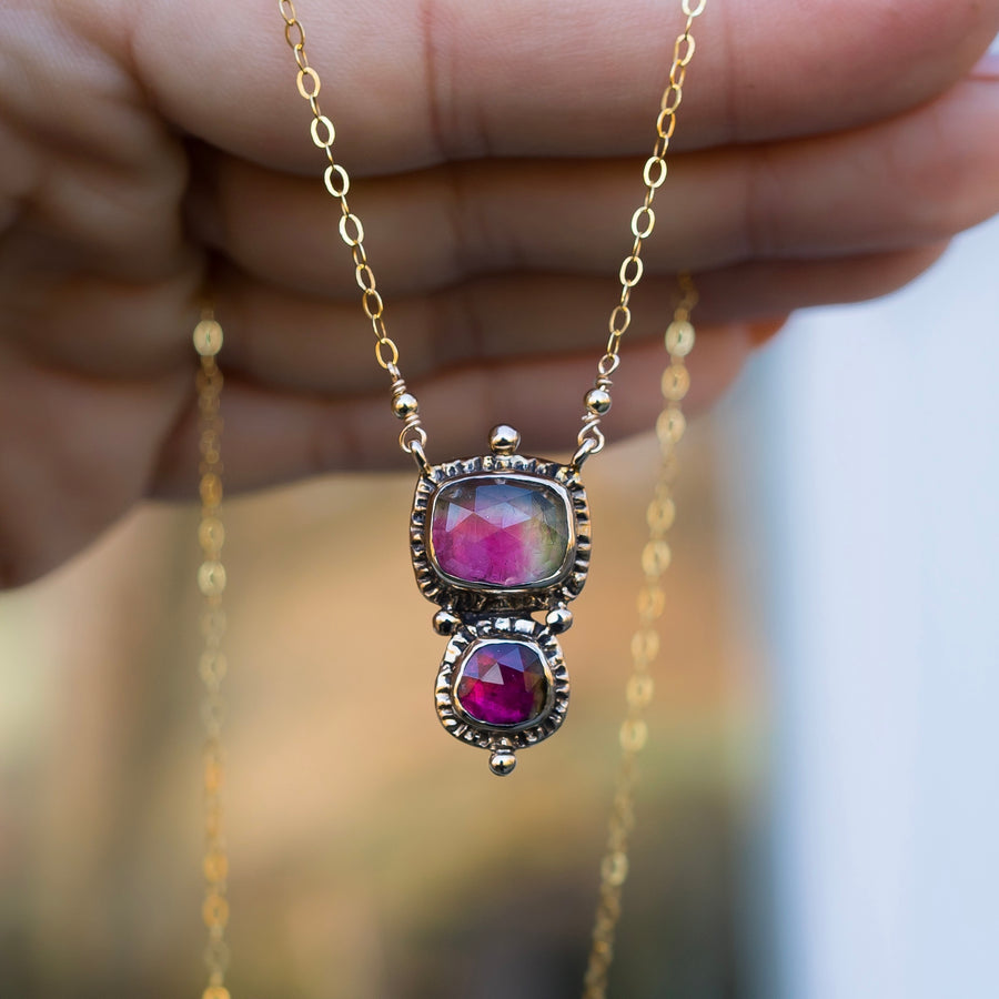 Watermelon Tourmaline Bronze Necklace