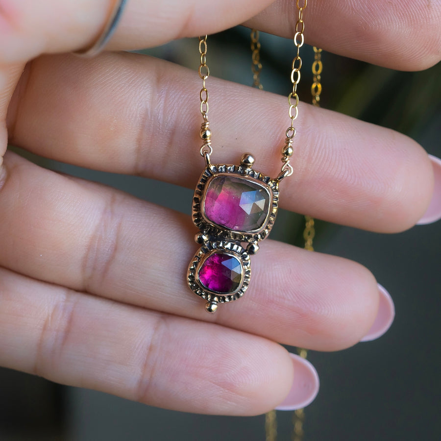 Watermelon Tourmaline Bronze Necklace