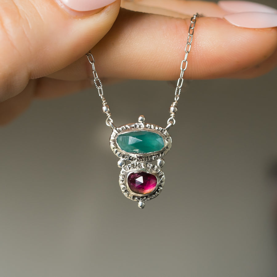 Grandidierite & Tourmaline Silver necklace