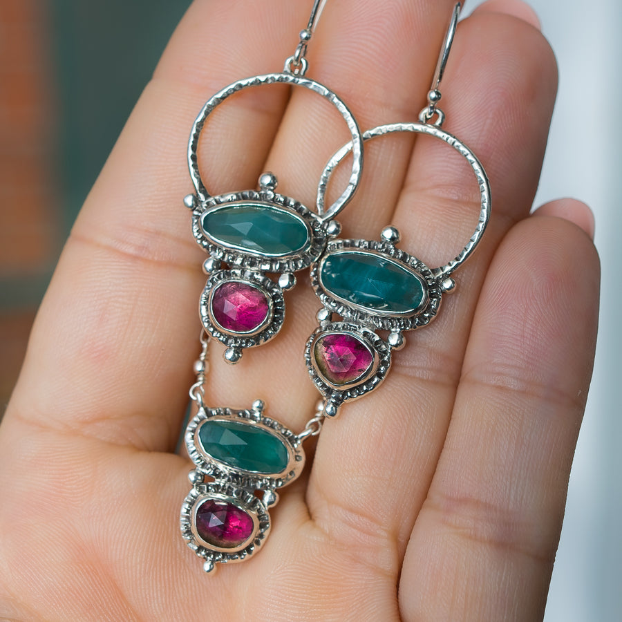 Grandidierite & Tourmaline Silver Earrings