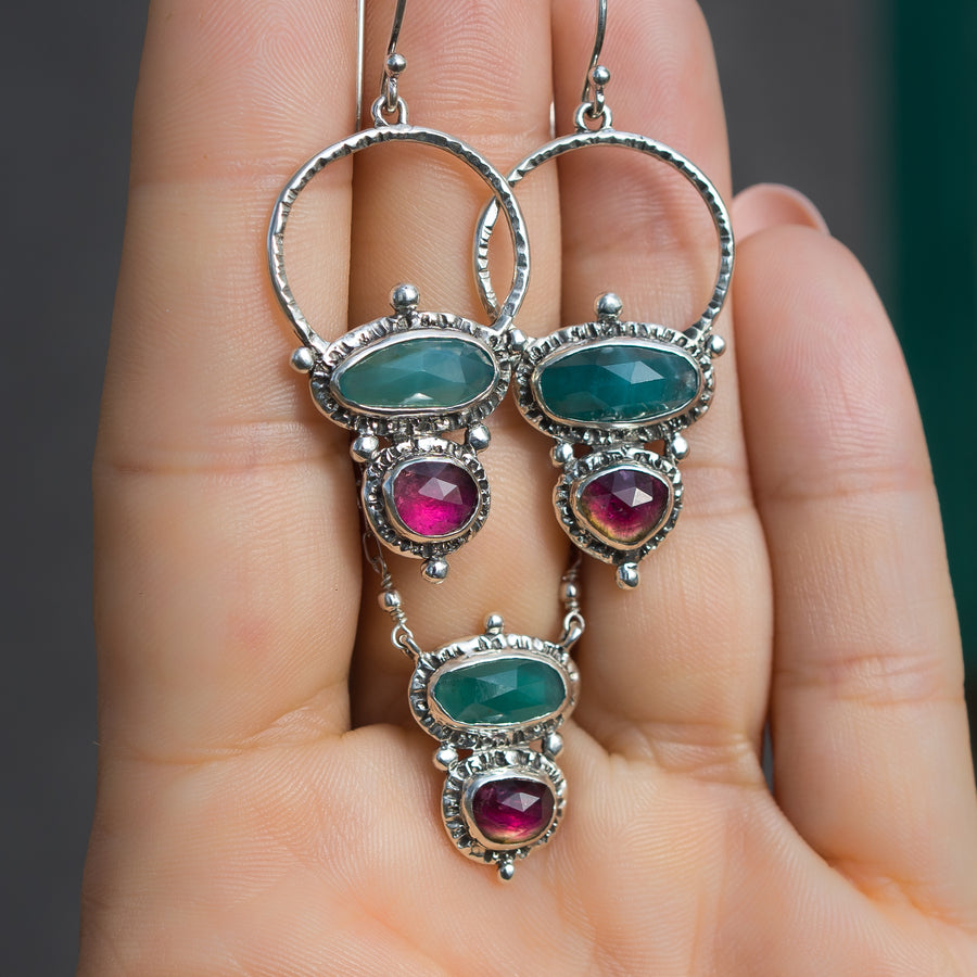 Grandidierite & Tourmaline Silver Earrings