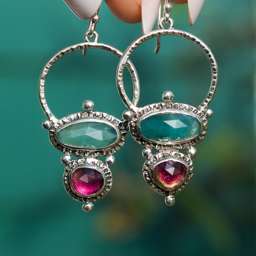 Grandidierite & Tourmaline Silver Earrings