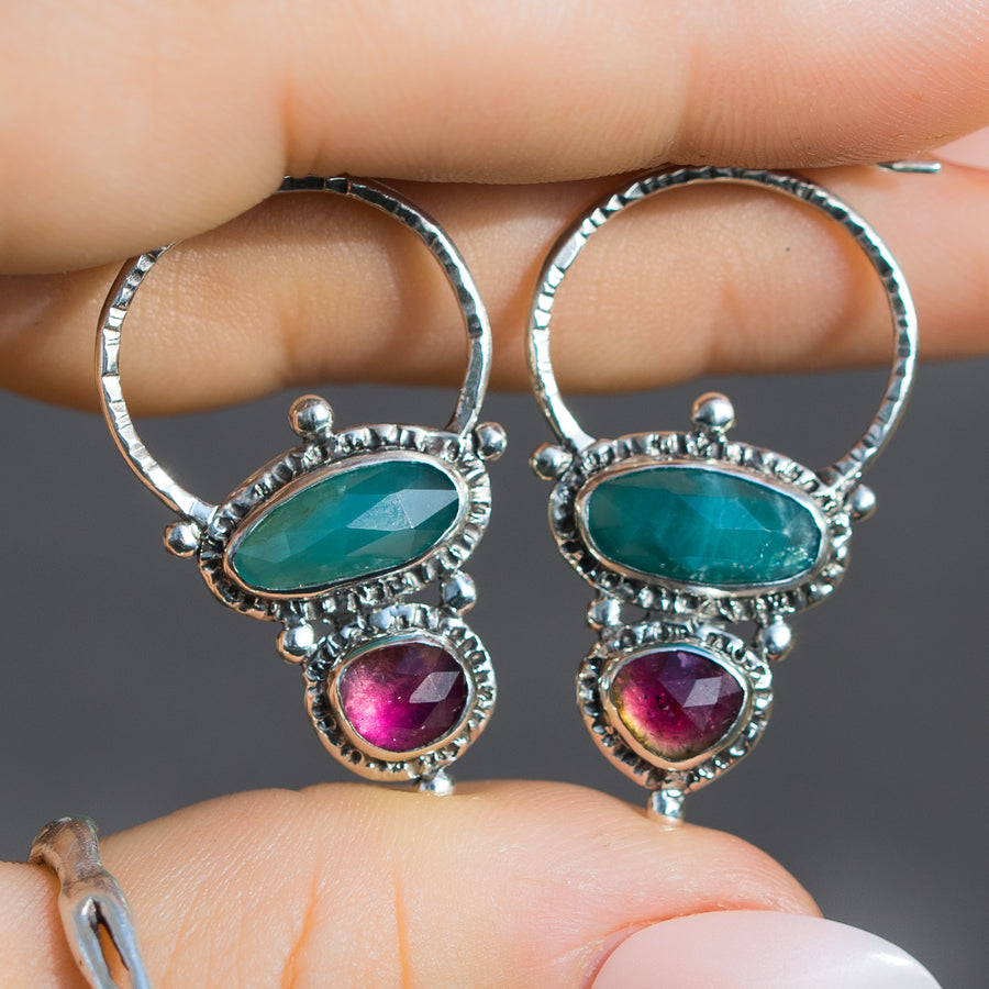 Grandidierite & Tourmaline Silver Earrings