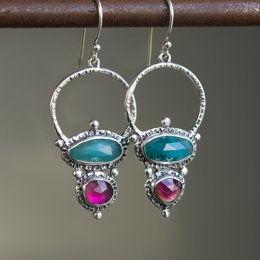 Grandidierite & Tourmaline Silver Earrings