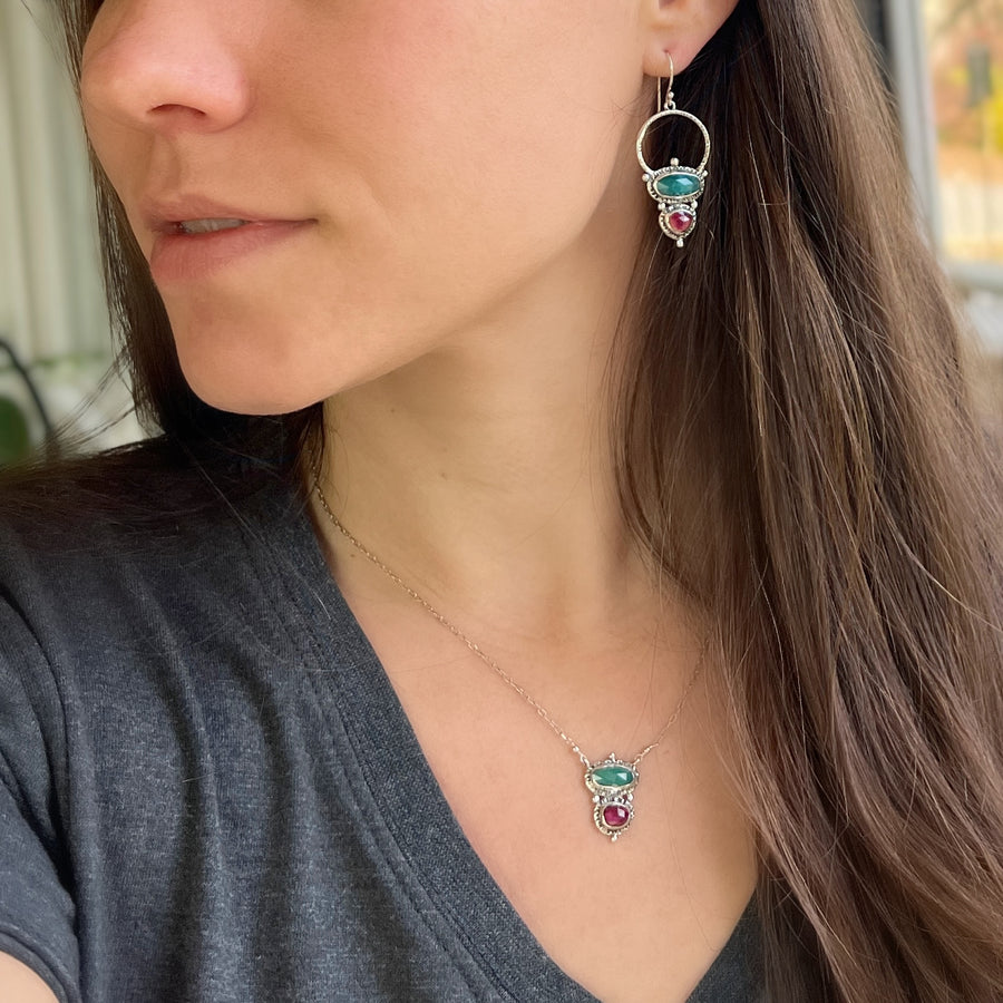 Grandidierite & Tourmaline Silver Earrings