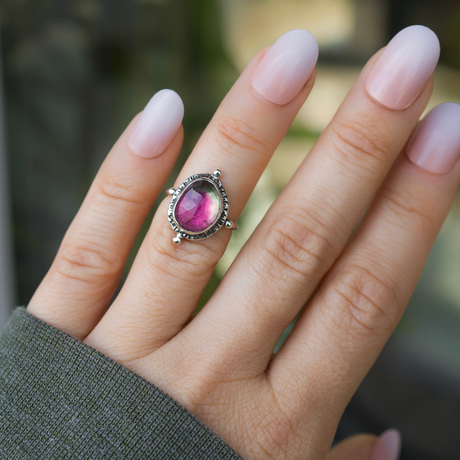 Watermelon Tourmaline Silver Ring- Sz 5