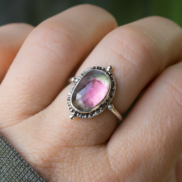 Watermelon Tourmaline Silver Ring- Sz 7.75