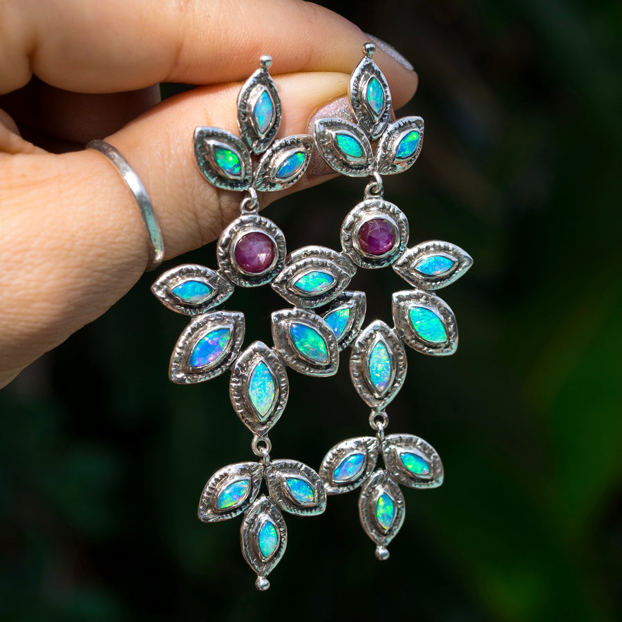 Australian Opal & Ruby Earrings