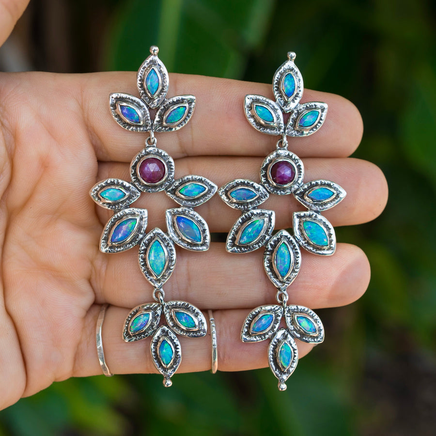 Australian Opal & Ruby Earrings