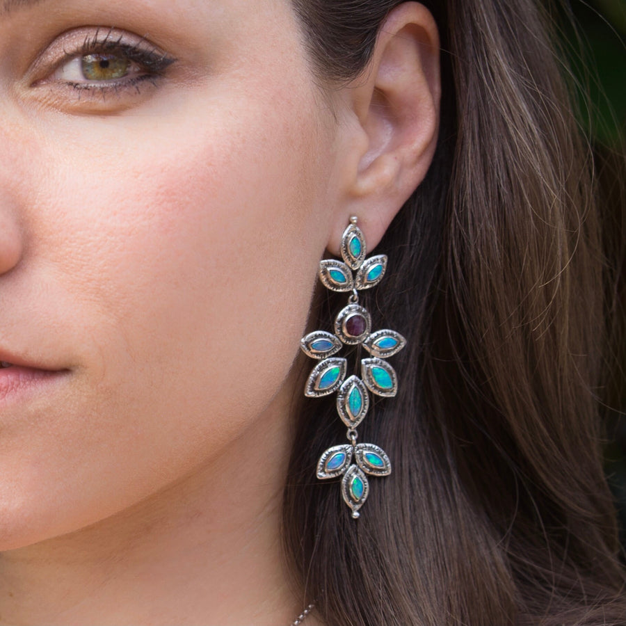 Australian Opal & Ruby Earrings