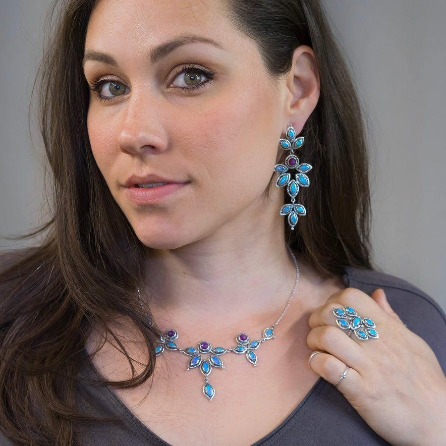 Australian Opal & Ruby Earrings