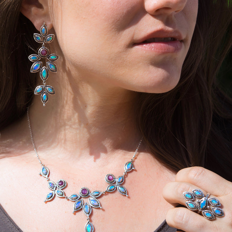 Australian Opal & Ruby Earrings