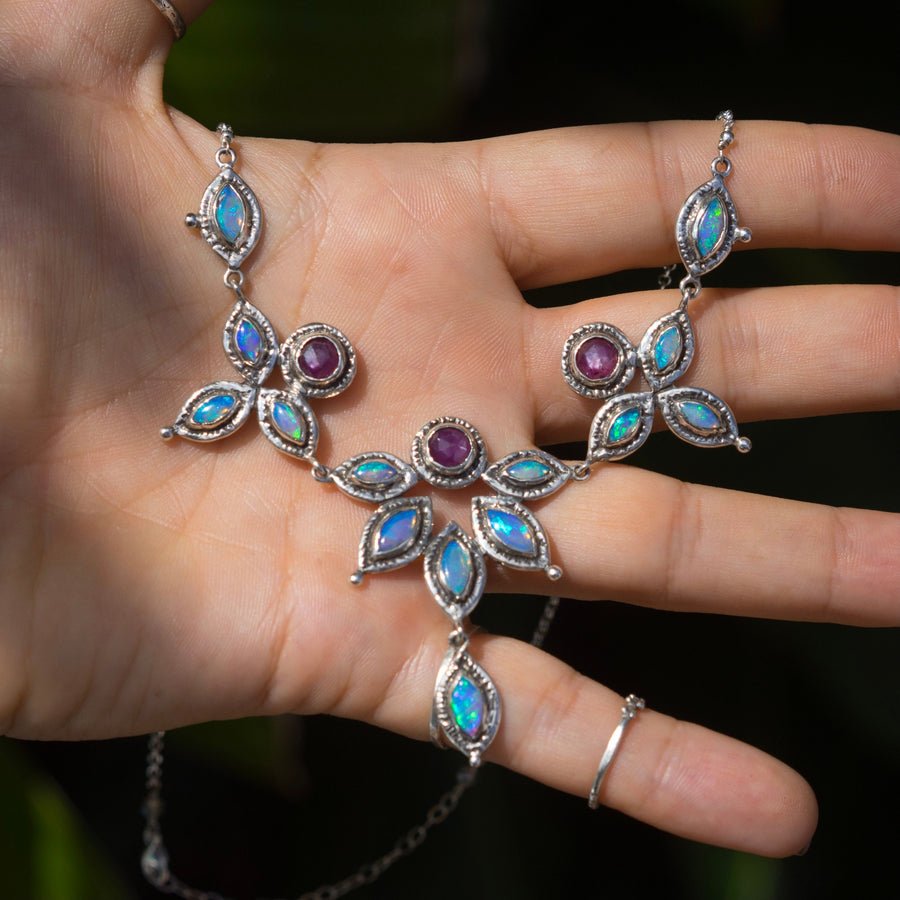 Opal & Ruby Lotus Necklace