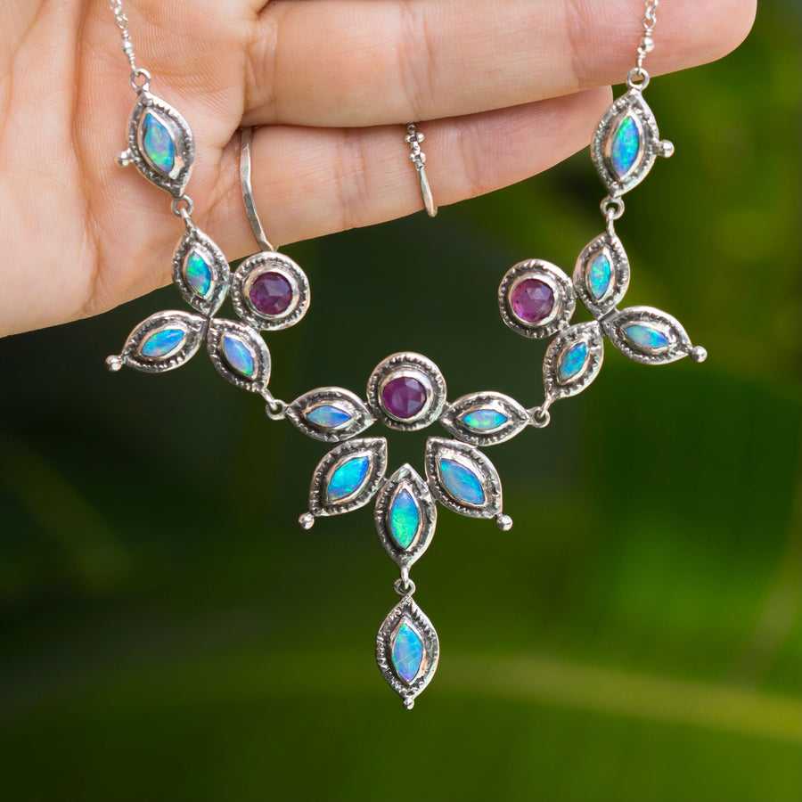 Opal & Ruby Lotus Necklace