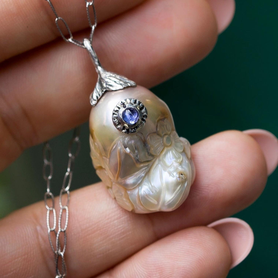 Carved Baroque Pearl & Tanzanite Pendant