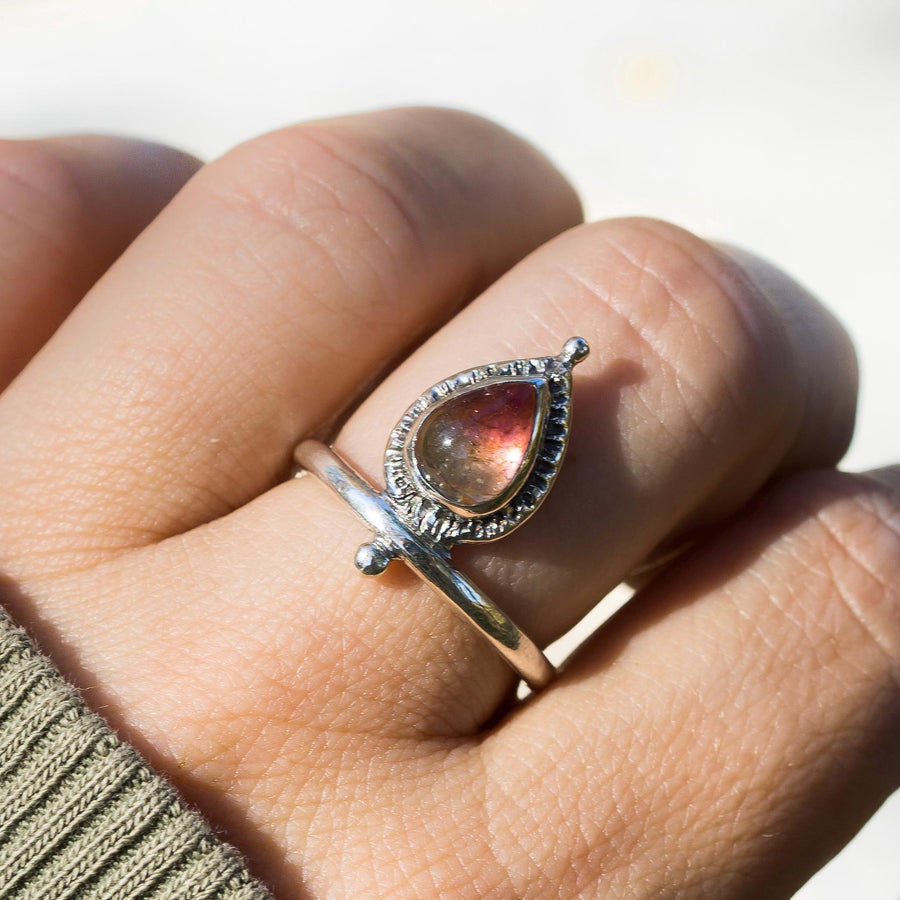 MARGOT Tourmaline Ring, Sz 9, Pink Bicolor Watermelon tourmaline, Teardrop Pear, Sterling silver, gift for her, handmade