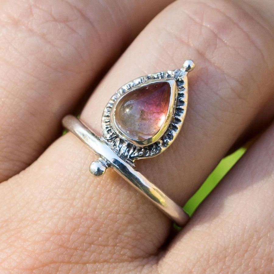 MARGOT Tourmaline Ring, Sz 9, Pink Bicolor Watermelon tourmaline, Teardrop Pear, Sterling silver, gift for her, handmade