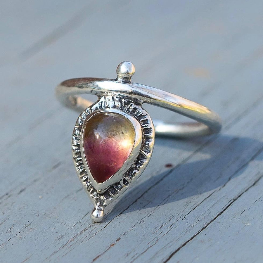 bicolor watermelon tourmaline silver ring